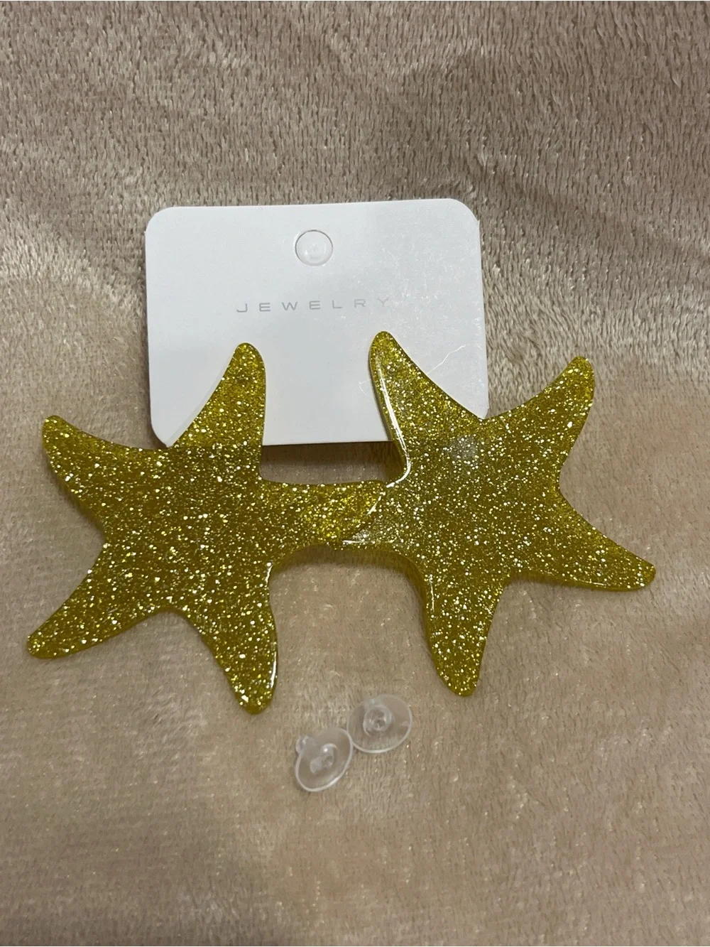 Gold Glitter Starfish Earrings - Beach Vacation